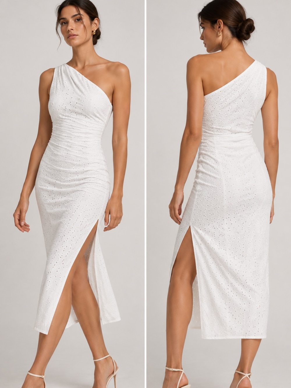 Zara NWT white asymmetric eyelet midi dress 4877/012